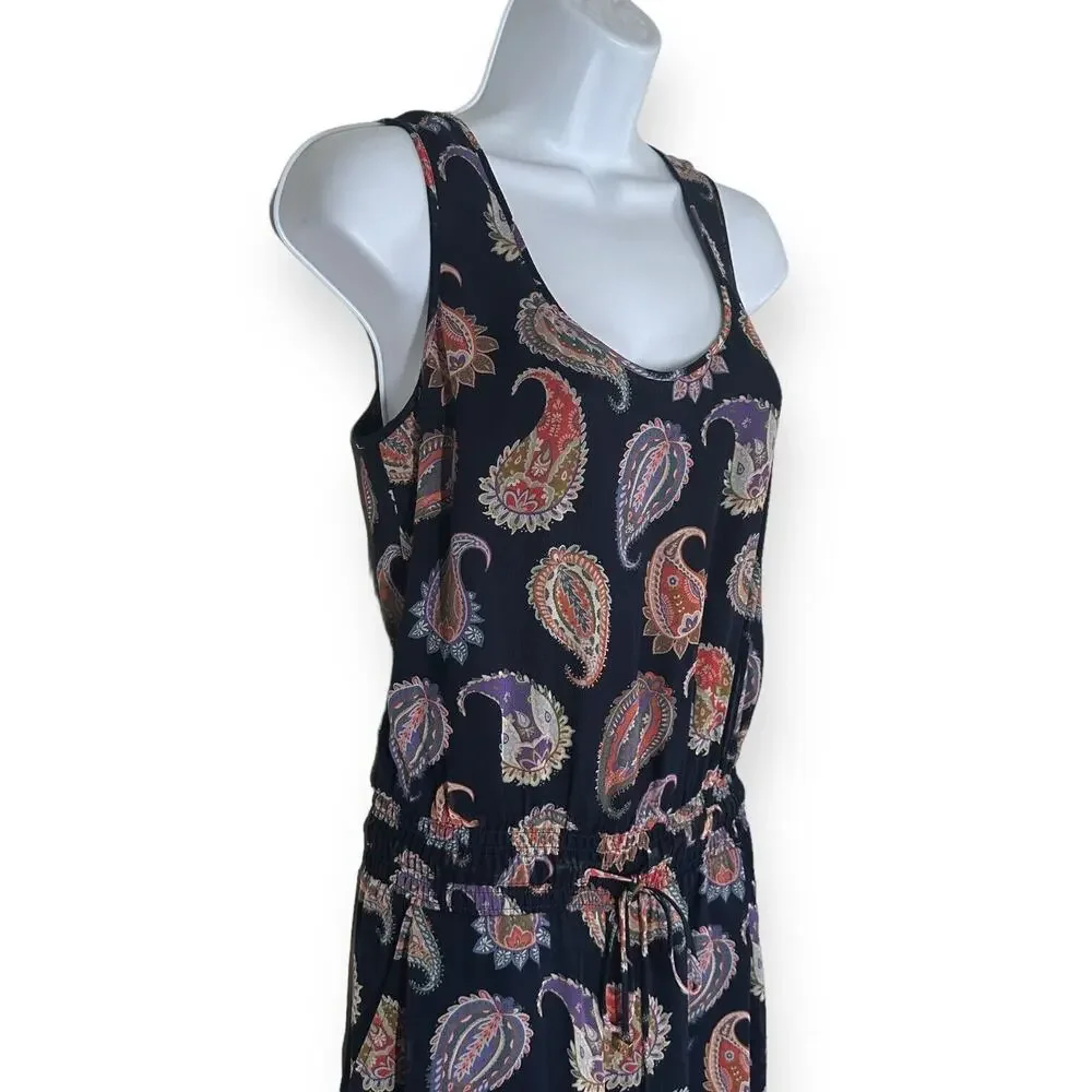 TORY BURCH 100% Silk Paisley Jumpsuit Sleeveless Blue Boho Wide Leg Cottagecore